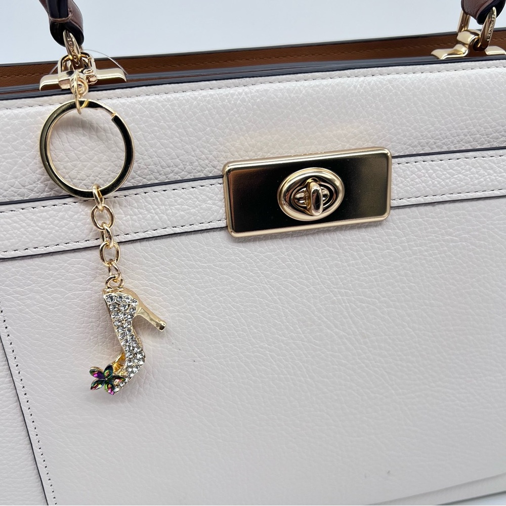 Coach Purple Signature Bag Scarf + Unbranded Crystal High Heel Bag Charm Set NEW - Picture 11 of 16
